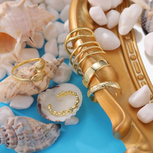 PLOMFOV 14K Gold Filled Gold Toe Rings for Women Adjustable Toe Rings Non Tarnish Solid 14K Real Gold Toe Ring 7