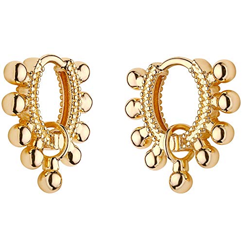 GUEMER Gold Ball Huggie Hoop Earrings 18K Gold Plated Dainty Tassel Ball Dangle Drop Charm Earrings Tiny Chic Cute Small Trendy Ear Sleeper Simple Delicate Huggy Ball Hoop Earrings Women