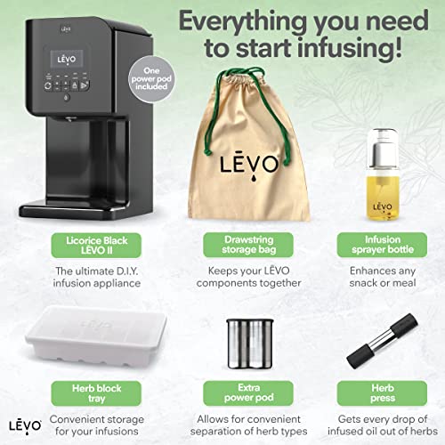 LĒVO - LĒVO II Essentials Kit- Herbal Oil and Butter Infusion Machine - Includes Power Pod, Herb Press, Herb Block Tray, Infusion Sprayer, Drawstring Bag (Licorice Black) - Image 3
