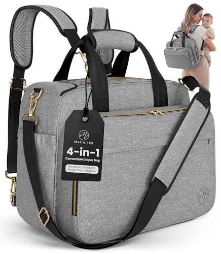 Image of Mellories 4 in 1 Convertible Baby Diaper Bag – Converts from Tote to Backpack, Stroller & Crossbody Diaper Bag – Gray Baby Travel Bag – Gift for Moms