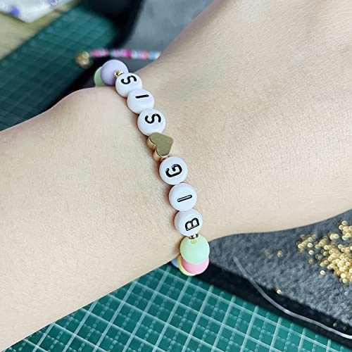 Caiyao Handmade 2pcs Colorful Big Little Sis Announcement Heart Pastel Beads Adjustable Lightweight Cute Cool Bracelet Friendship Birthday Jewelry for Women2