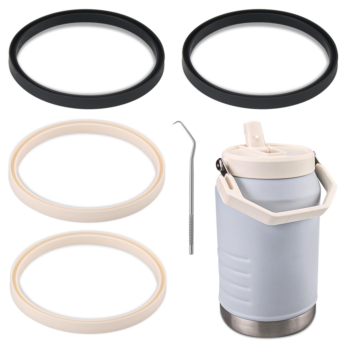Replacement Gasket Rings Compatible with Stanley IceFlow?4 Pack Suitable for Stanley IceFlow 40oz/64 oz/90oz Replacement Cover Sealing Gasket (4, Beige Black)