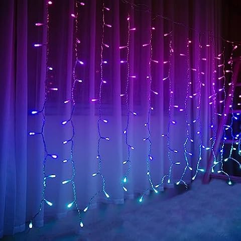 Bolylight Plug in Curtain Lights for Bedroom with 8 Flash Modes Girls Room Decor Ombre String Lights Fairy Wall Lights 192 LED for Bunk Beds Indoor Wedding Party Christmas Multicolor Cover