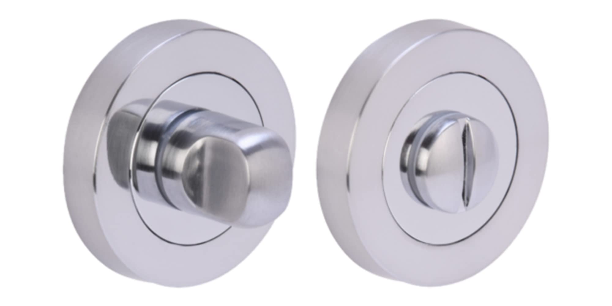 Hunta Polished Chrome / Satin Chrome Handlezone® Bathroom Toilet Door Thumbturn And Release Set - Dual Finish Polished/Satin Chrome