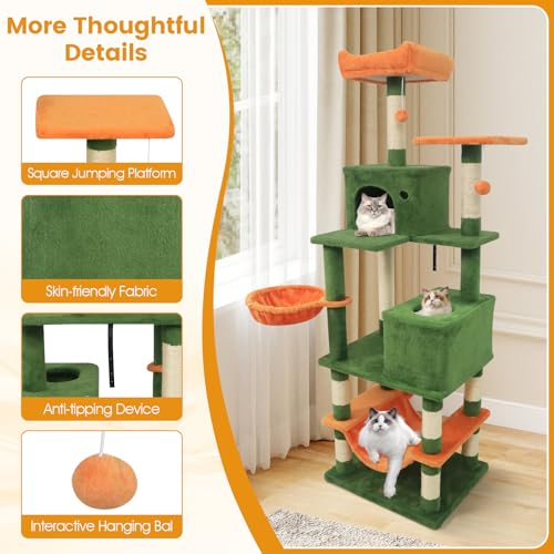 Árbol para gatos de 66 pulgadas con múltiples niveles y postes de sisal miniatura 6