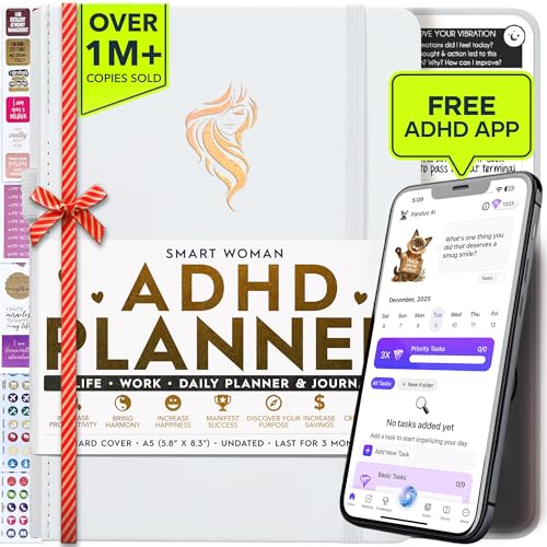 ADHD - A Self Care Personal Gratitude Journal to Increase Productivity and Success in Life & Work, Weekly & Monthly Undated Planner for Women and Men, Vision Board & Organizer + Stickers