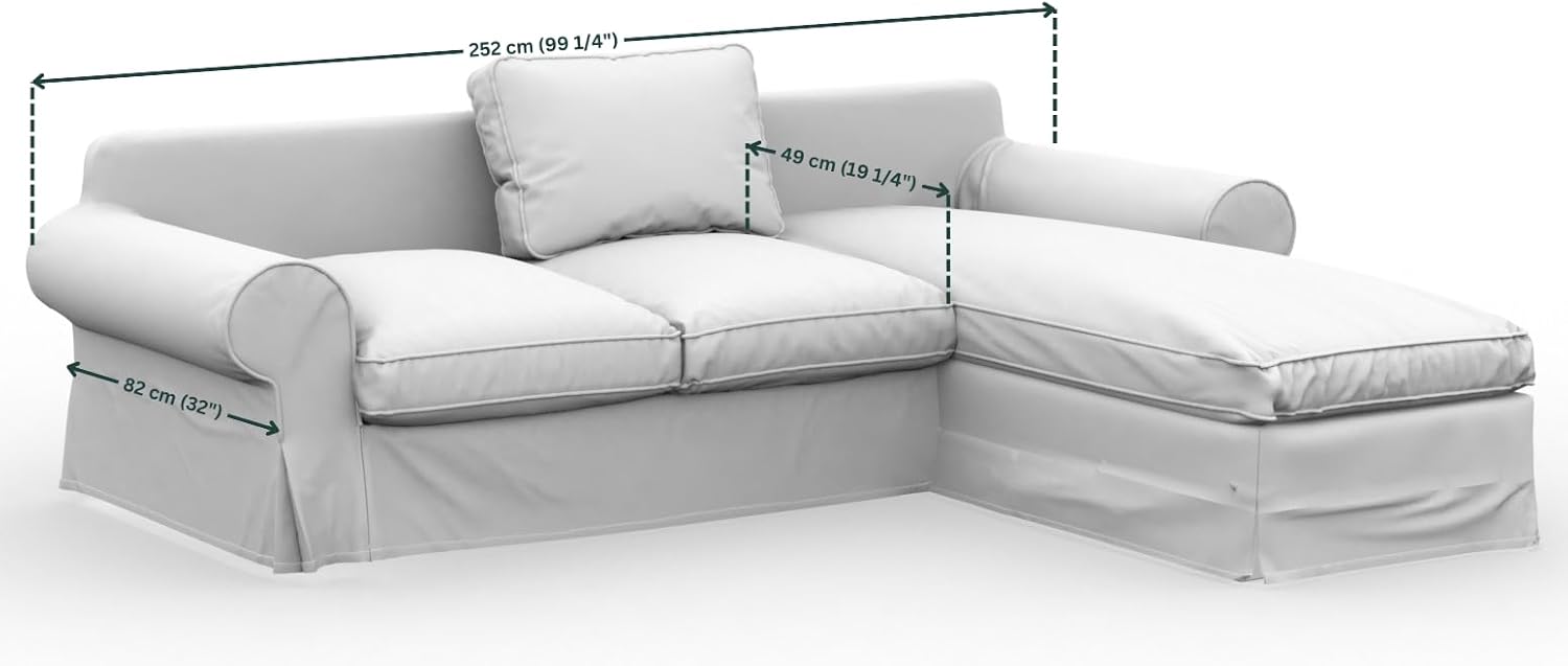 Cover for Ektorp 2 Seat Sofa with Chaise Longue Right/Left, Replacement Slipcover, Heavy Duty 7 pcs Cover, Soft Durable Washable Pet-Friendly Fabric, Easy to Clean & Replace (Tiffany - Peacock)