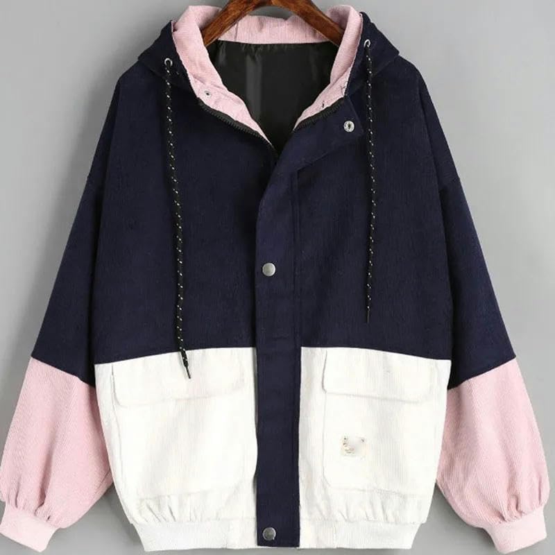 Chaqueta con capucha de pana de retazos para hombre combate frío con estilo 3