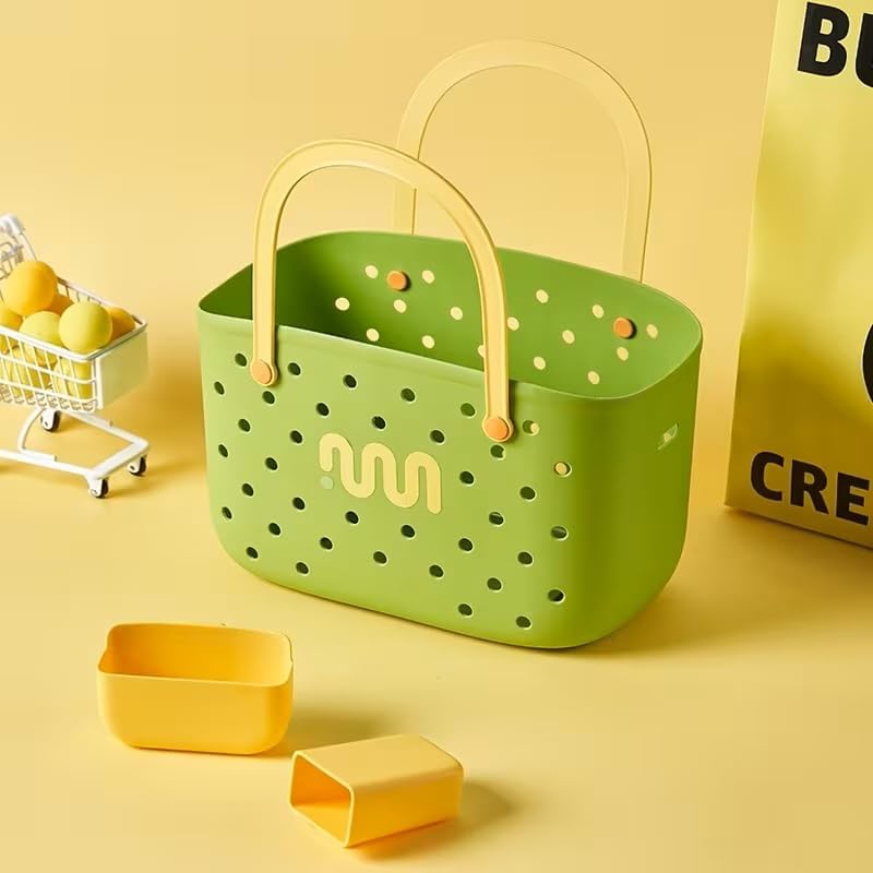 HOMIES, Modern Style Beach Tote Bag, Large Waterproof Rubber Storage Basket with Handles, Oval Shape for Pool, Travel, Bathroom Organization, Multicolor.