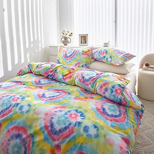 Lishjekee Colorful Tie Dye Duvet Cover Set Hippie Spiral Bedding Set Boho Spiral Tie-Dye Duvet Cover Sets King 3Pcs Cozy Microfiber Polyester Bohemian Comforter Covers For All Seasons #TOP2