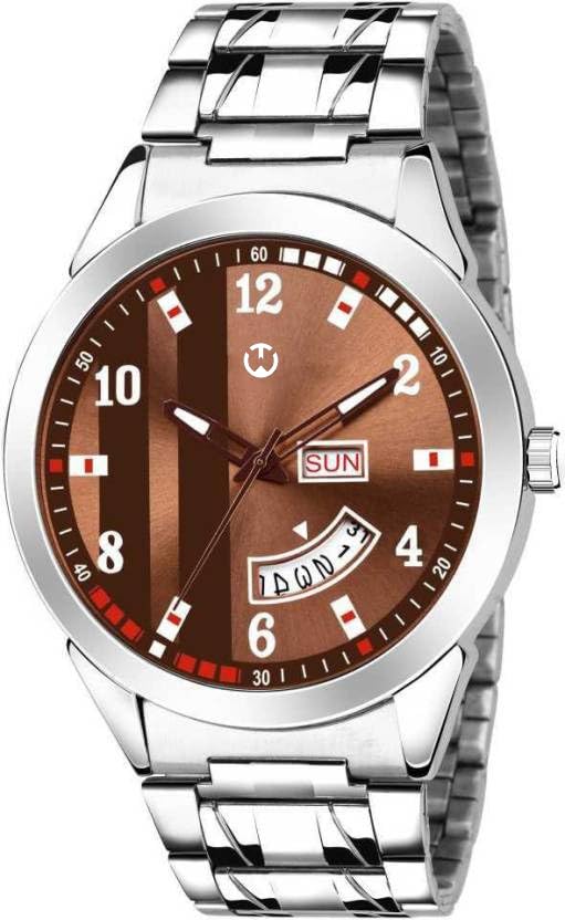 Image of Men's Analog wristwatch, Silver Stainless Steel Strap Blue Day & Date Dial, Water Resistant, Formal & Casual Wear, Gift Watch for Men