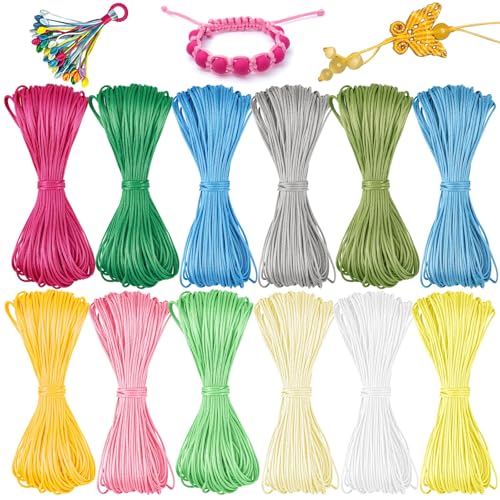 12 STK Nylonschnur Für Armbänder Armband Schnur Für Perlen Perlgarn Für Freundschaftsbänder 1 5mm Satinkordel Nylonfaden Für Armbänder Knüpfen Nylonband Für Schmuck Halsketten Handwerk (20M Je Farbe)