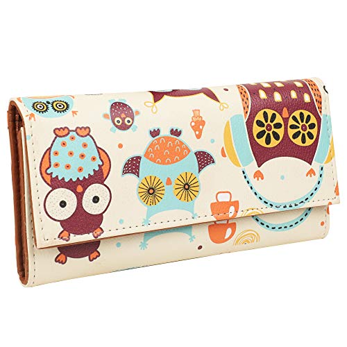 Women's Little Owl Vector Art Design Pattern Faux Leather Printed Wallet | Wallet for Women | Ladies Purse | Clutch | Multiple Card Holder Organizer and Phone Pocket Zip Wallet.2
