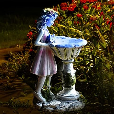 Jodimitty Blume Fee Solar Gartendeko Draußen Wetterfest Gartenfiguren Blumenfee Solar Figur, Harz Gartendeko Figuren Solarleuchte Garten Statue Cover