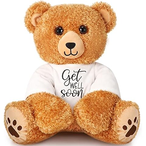 Get Well Soon Bear 16 Inch Bear Stuffed Animals with White T-Shirt Feel Well Soft Bear Plush Hospital Gifts for Boy and Girl (Classic Style) Cover