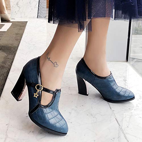 MIOKE Women's Fashion Round Toe Pump Oxfords Buckle Slip On Platform Chunky High Heel Uniform Dress Shoes4