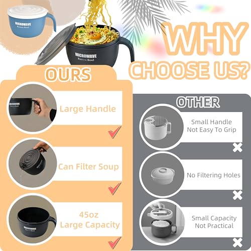 Image of Layron Large Ramen Bowl, Ramen Noodle Bowls Microwavable 45 oz, Ramen Cooker, Microwave Pasta Cooker, Ramen Bowl Microwave Gift for College Male Female Dorm Room (black)