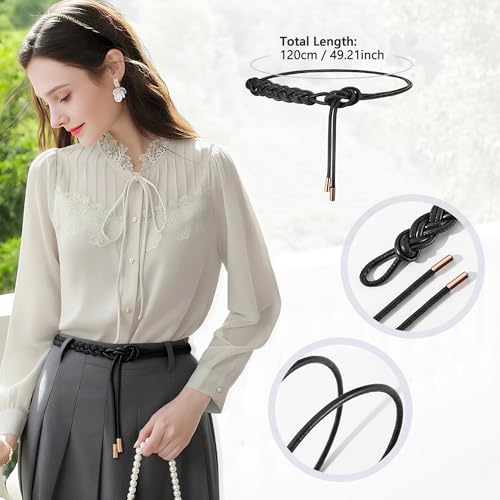 Ayliss Womens Rope Waist Belt Tie Skinny Woven PU Leather Thin Braided Belt Women Knot Boho Wrap For Dresses Vocations2