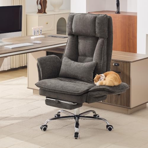 Image of Big and Tall Office Chair, Flip Armrest & Footrest for Pets, Light Brown
