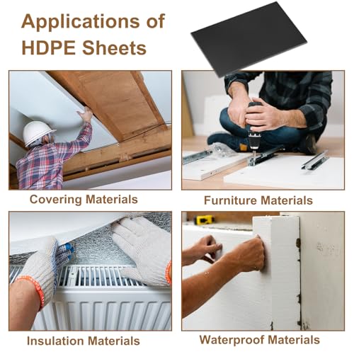 Image of MECCANIXITY HDPE Plastic Sheet 1 /2 inch Thick, 20 inch x 48 inch High Density Polyethylene Plastic Blocks, HDPE Cutting Board for DIY, Home Floor Improvement, Black
