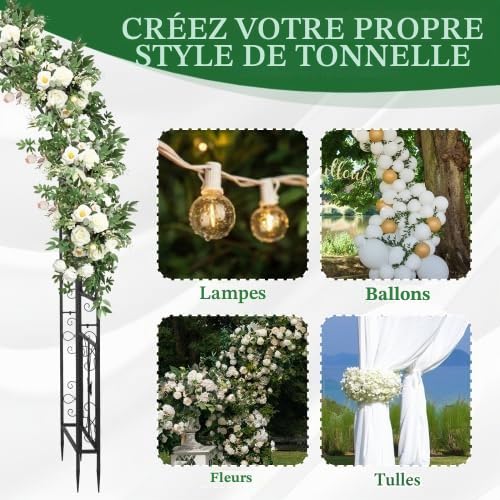 Bonnlo Arche de Jardin en Acier et Double Couche, Arche en Fer pour Plantes Grimpantes et Rosiers, Tonelle Jardin pour Mariages, Fêtes et Décorations Extérieures 240 x 190 x 60cm, Grande Taille, Noir