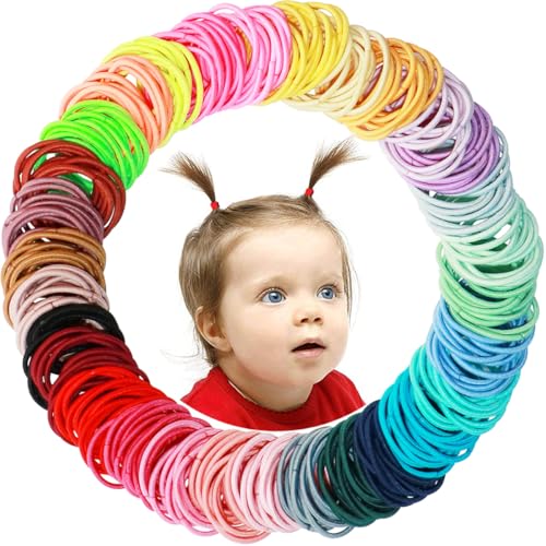 Image of 400PCS Small Hair Ties,No Crease Baby Hair Ties for Girls | 40 Colors 2CM in Diameter Elastic Hair Ponytail Holder Hair Accessories for Baby Girls Infants Toddlers Kids