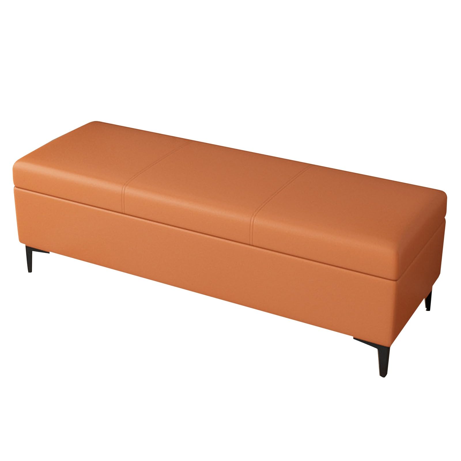 WJFTODAY Multi Functional Leather Storage Bench Sturdy Iron Legs Stylish Entryway Shoe & Extra Seating 100cm (39.3in) Perfect for Home Décor (Orange)