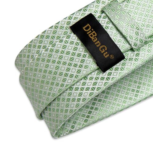 Image of DiBanGu Mens Silk Plaid Tie and Pocket Square Set | Elegant Silk Formal Tie Set, Woven Check Necktie and Cufflinks Tie Clip Set, Perfect for Wedding Party, Comes in Gift Box