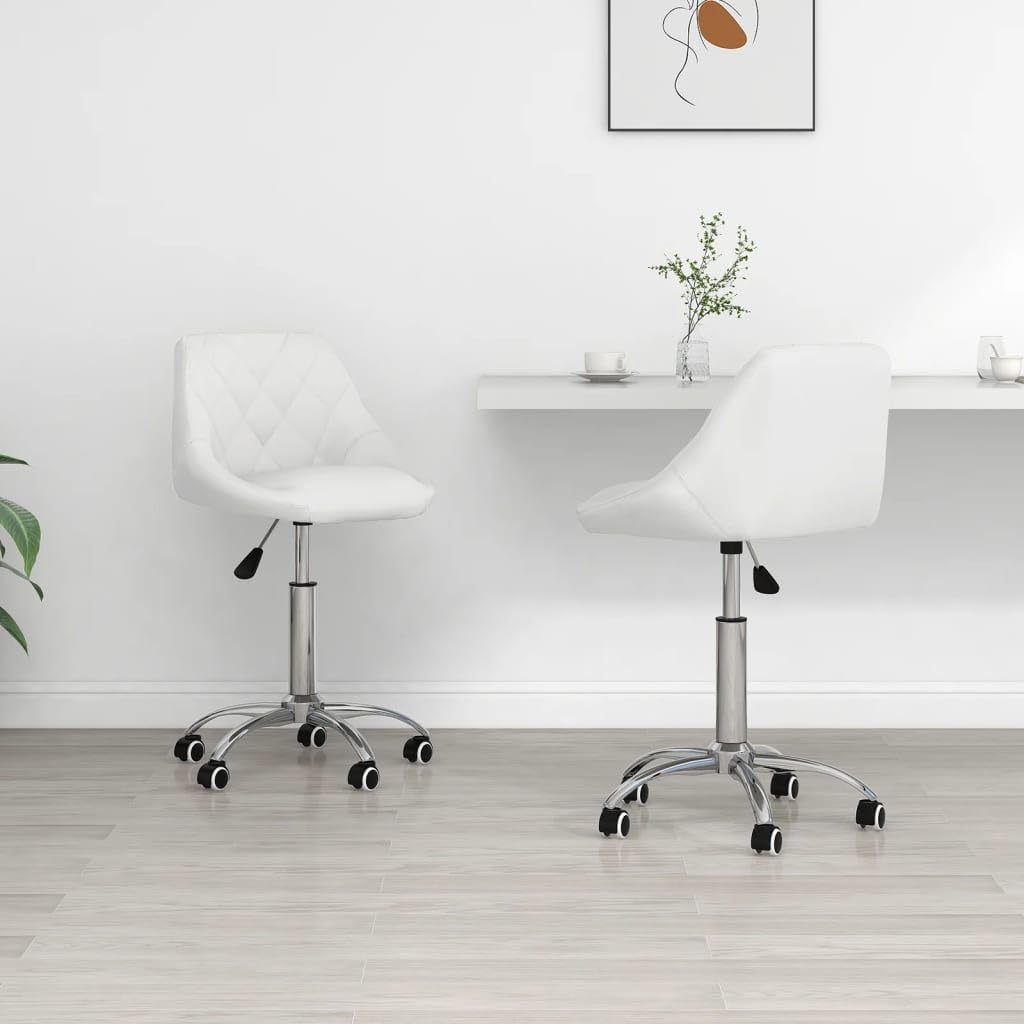 Juego de 2 sillas de comedor giratorias de piel sintética con estructura cromada, rotación de 360°, altura regulable y con ruedas, máx. 110 kg por asiento