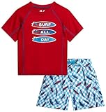 Beach Bros. Toddler Baby Boys Rash Guard Set - 2 Piece UPF 30+ Swim Trunks and Swim Shirts for Toddler Boys (Sizes: 2T-4T), Size 3T, Red Surf All Day
