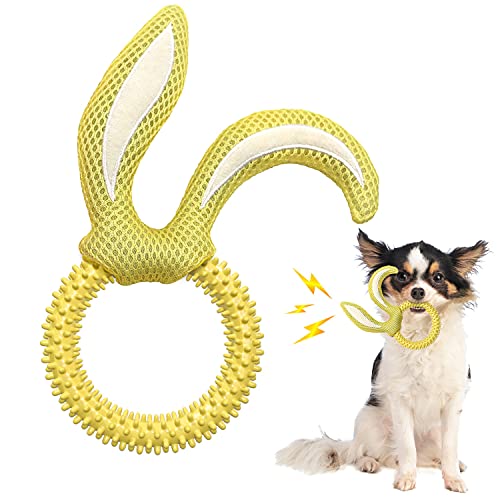 Rabbit Dog Chew Toys for Aggressive Chewers, Squeaky Dog Toys for Boredom, Tough Durable Happy Easter Dog Toys for Dogs Teeth Cleaning Chews for Small Medium Dogs，Rabbit-shaped Dog Toys (Yellow)