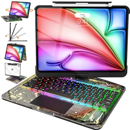 Image of Intermerge for iPad 9th 10.2 inch Keyboard Case, 360 Transparent Multi-Touch Trackpad, 7-Color Backlit Keyboard, Pencil Holder, Type-C, Power Indicator for 9th / 8th / 7th - Shadow Pulse