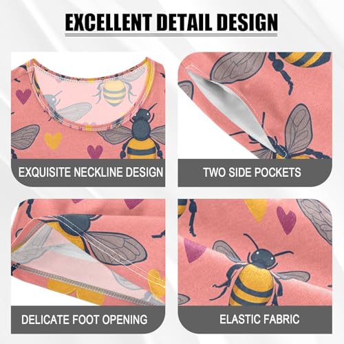 ALAZA Bee Love Heart Cartoon Pajamas Set Short Sleeve Cotton Sleepwear Summer Pjs 2 Piece 5-14Y4