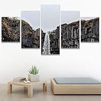 SIGNWIN 5 Panel Canvas Wall Art Mountain Waterfalls for Home Decorations Ready to Hang - 60