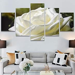 SIGNWIN 5 Panel Canvas Wall Art White Petal...