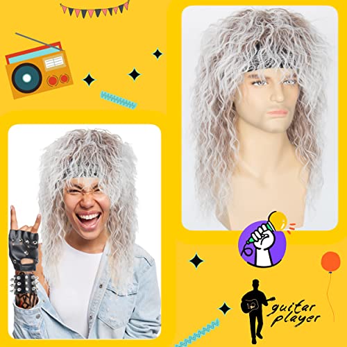 Miss U Hair 80S Wig Men Women Rocker Costume Set - Stretchable Headband Tattoo Sleeve Studded Wristband Glove #TOP7