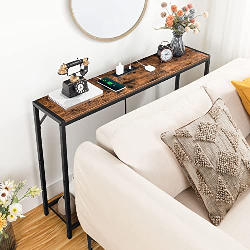 Mahancris Sofa Table With Power Outlet, 43.7" Console Table With Usb Ports, Behind Couch Table, Entryway Table For Living Room, Entryway, Foyer, Metal Frame, Adjustable Feet, Rustic Brown Cthr11E01Z1 #TOP5