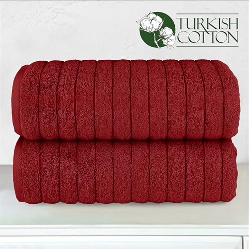 Image of Elegant Comfort 100% Turkish Cotton Corduroy Ribbed Luxury Soft 2 Pack Bath Towels 27 x 54 Inch - Ultra Plush, Absorbent, Quick Dry, Hotel Spa Quality Towels for Bathroom Essentials, Burgundy