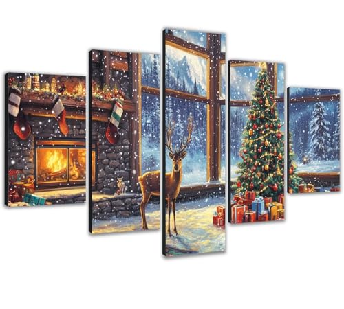 Broderie Diamant Débutants Noël : Grand Format 5 Pièces Facile pour Chasser le Stress