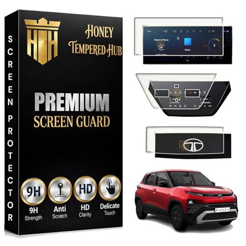 Image of ( 3 PACK ) Screen Protector For TATA PUNCH 2026 FACELIFT /10 INCH INFOTAINMENT + STEERING PANEL + AC CLUSTER PROTECTOR / Accomplished / Accomplished+S / 9H Hardness, Anti-Scratch & Water Resistant | TataPunch 2026 New Car Accessories [Not Tempered Glass]