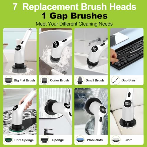 Image of WKY-Electric Spin Scrubber - 10-in-1 Cordless Shower Scrubber & Cleaning Brush with Extendable Handle, 42 in-lbs Ultra High Torque, 2 Speeds, IPX7, LED Display, Smart AI Chip, for Bathroom, Kitchen