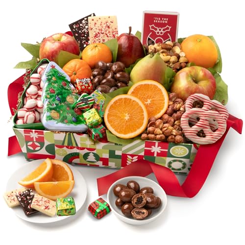 Holiday Chocolate, Nuts & Fresh Fruit Gift Basket