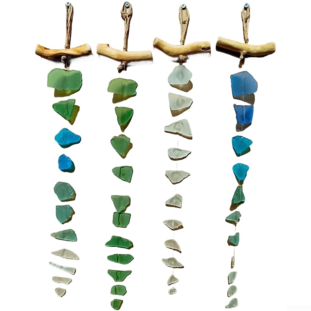 Scacciapensieri in vetro marino, realizzato a mano, in stile bohémien, decorazione rilassante melodico per giardino, patio, spiaggia, casa, 40 cm (A+B+C+D)