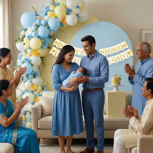 Image of Party Propz Baby Boy Welcome Home Decoration Kit - 32 Pcs Welcome Home Parents & Baby Banner Set with Pastel Balloons, Cradle Ceremony Decoration Items, It's a Boy Decoration (Cardstock, Latex)
