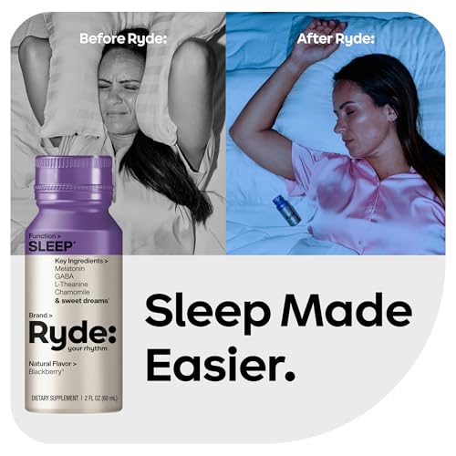 Image of Ryde: SLEEP | 2oz Sleep Shot for Occasional Use | Melatonin, GABA, L-Theanine & Chamomile | Blackberry Natural Flavor | Sugar-Free, Zero Calories, Vegan | Manufactured in USA (24 Pack)