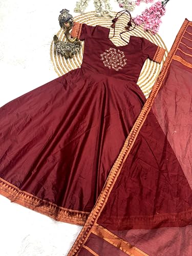 Image of Anarkali Suit Set with Embroidered Yoke, Dupatta and Churidar, Traditional Indian Ethnic Wear for Women