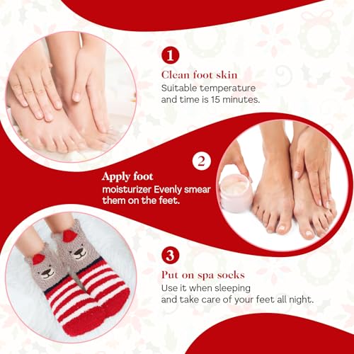 Image of Abeillo 3 Pairs Christmas Fluffy Socks for Women Girls - Soft Cozy Slipper Socks, Winter Warm Home Sleeping Socks, Mid-Calf Coral Fleece, Don't Shed Lint, Size 4-9