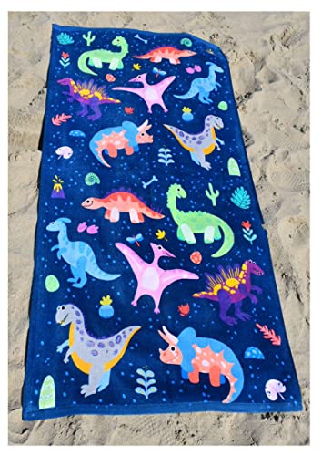 Theonoi Kinder Handtuch Badetuch Strandtuch Duschtuch für Mädchen und Jungen 100% Baumwolle 70x140 cm (Dinosaurier)
