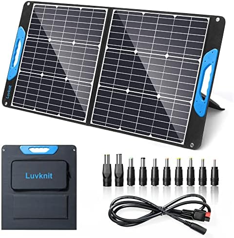 100 Watt Portable Solar Panel for Power Station, Foldable 100W Solar Panel for Camping Hiking Off-Grid Living, Monocrystalline Folding Panel Solar with 5V USB 18V DC Output(Blue)