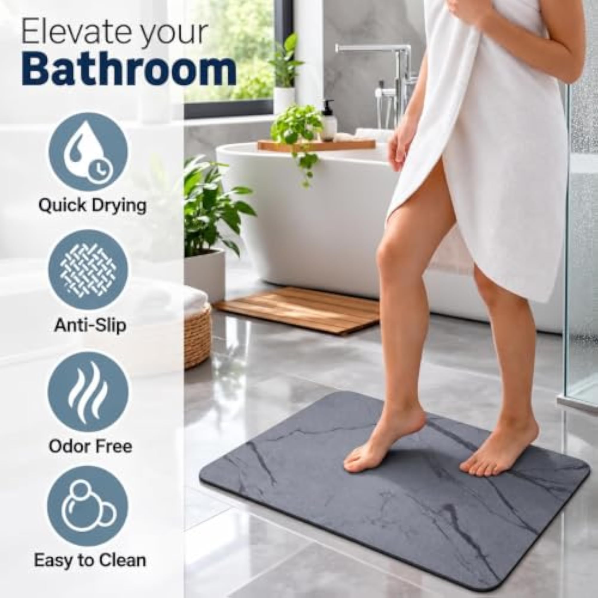 Diatomaceous Earth Stone Bath Mat, Super Absorbent
